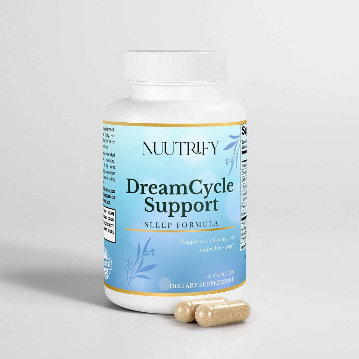 DreamCycle Support - Blend of Valerian Root Extract, Chamomile, GABA, L-Tryptophan and Melatonin (60 Capsules)
