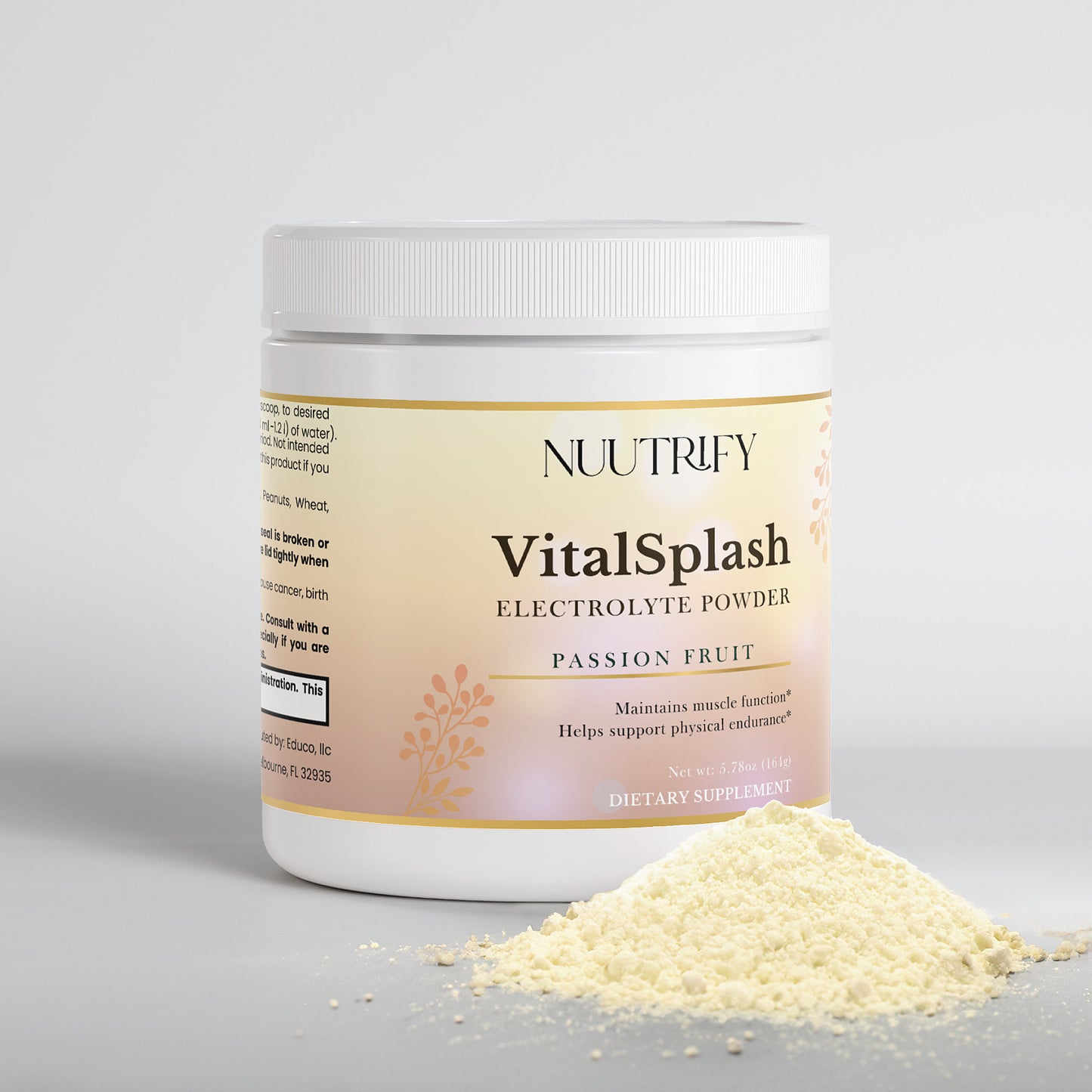 VitalSplash Electrolyte Powder (Passion Fruit) -  HYDRATION, Caffeine-Free and Uplifting Taste (1g Scoop, 30 Services)